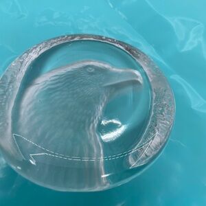 Zajecar Carved Etched Lead Crystal Slanted Eagle Falcon Paper Weight Yugoslavia